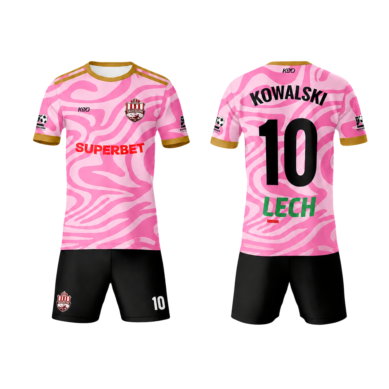 Oficjalny komplet meczowy FC Skuteczni — widok z przodu i z tyłu